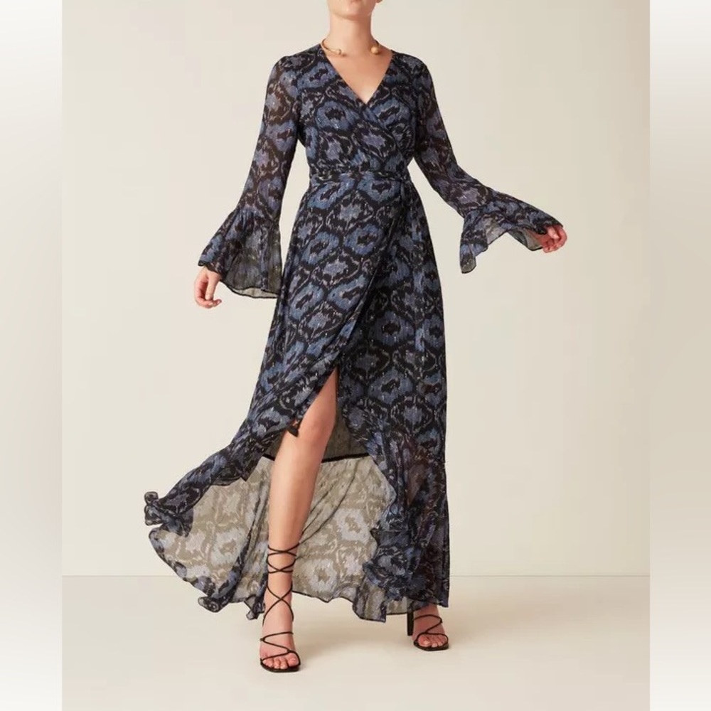FIGUE Juliette Wrap Dress - Tiger Eye Ikat - Size S